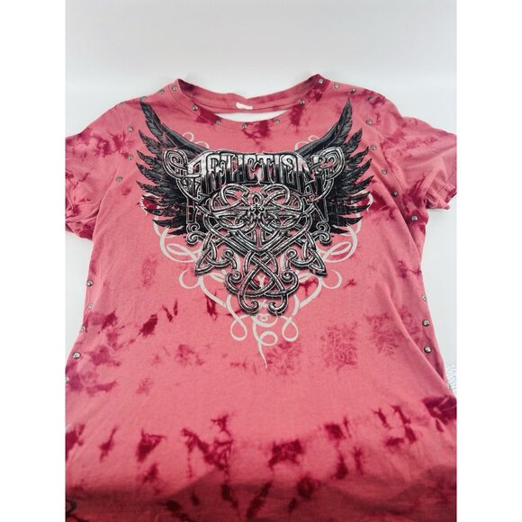 Affliction Shirt Womens M/L Back Cutout Sleeve Studded Live Fast Graphic Tee - Picture 1 of 13